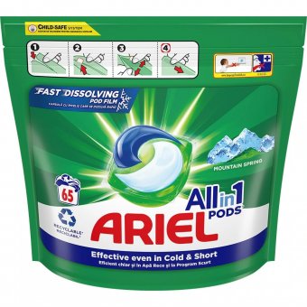 Ariel Detergent capsule, All in One Pods, Mountain Spring, 65 spalari