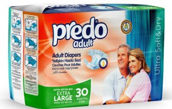 Scutece adulti, prindere laterala cu scai,PREDO, 10 PICATURI, 120-160 cm, Marime XL, absortie rapida, 30 buc