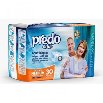 Scutece adulti, prindere laterala cu scai,PREDO,8 picaturi, 85-125 cm, Marime M, absortie rapida, 30 buc