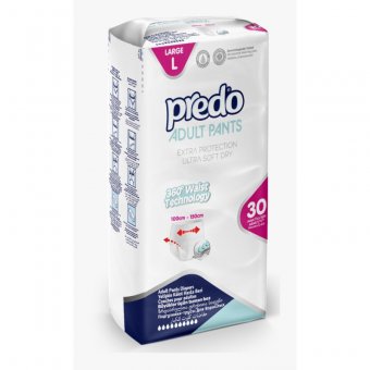 Scutece adulti tip chilot, PREDO,100-150 cm, Marime L, 10 picaturi , absortie rapida, 30 buc